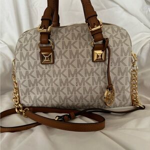 Michael Kors Tan and Cream Logo Satchel